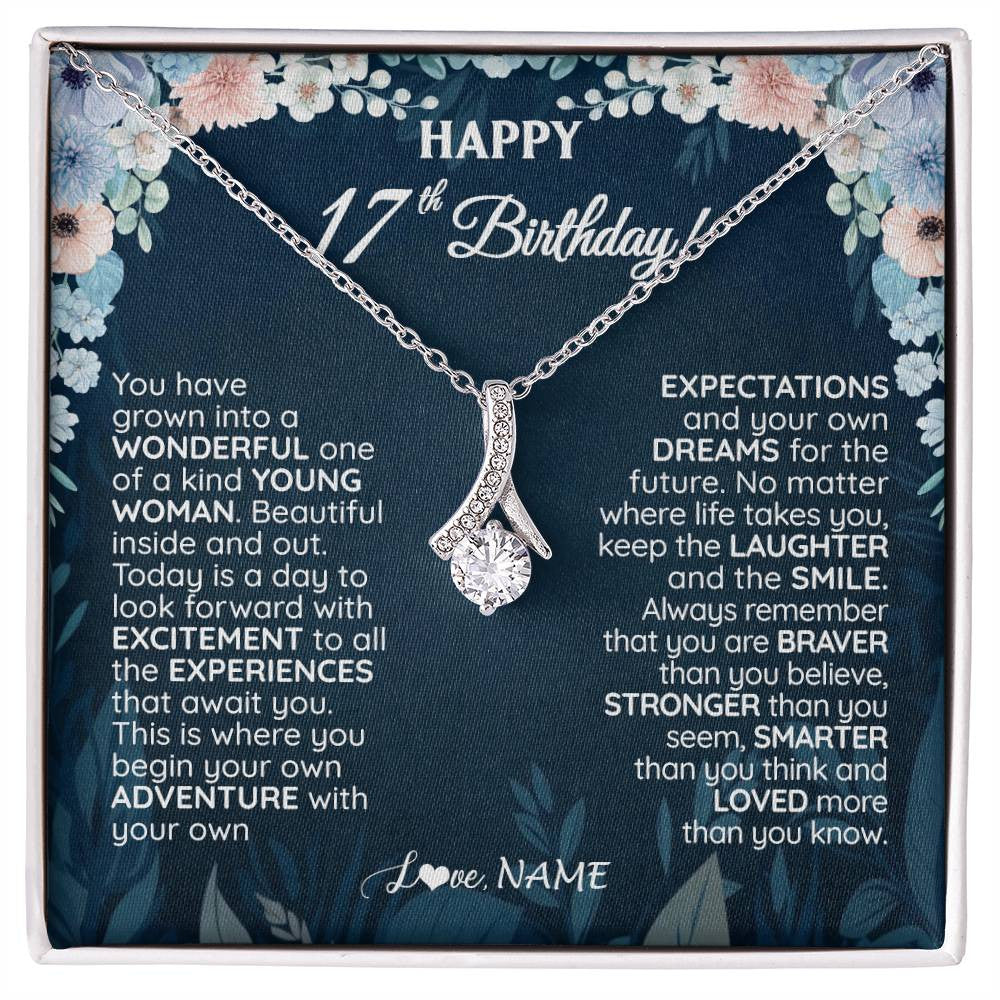 Alluring Beauty Necklace 14K White Gold Finish | 1 | Personalized Happy 17th Birthday Gifts Necklace Sweet Fifteen 17th Year Old Girl Birthday Gift Ideas For Her Daughter Niece Jewelry Gift Box Message Card | siriusteestore