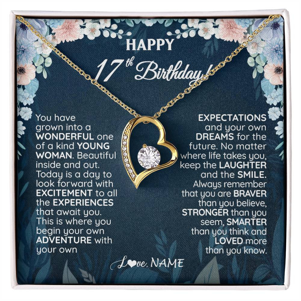 Forever Love Necklace 18K Yellow Gold Finish | 1 | Personalized Happy 17th Birthday Gifts Necklace Sweet Fifteen 17th Year Old Girl Birthday Gift Ideas For Her Daughter Niece Jewelry Gift Box Message Card | siriusteestore