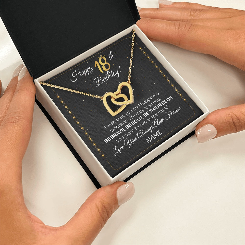 Interlocking Hearts Necklace 18K Yellow Gold Finish | 2 | Personalized Happy 18Th Birthday Necklace For Her Women Daughter Niece Sister Goddaughter Granddaughter 18 Year Old Birthday Customized Gift Box Message Card | siriusteestore.myshopify