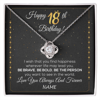 Love Knot Necklace 14K White Gold Finish | 1 | Personalized Happy 18Th Birthday Necklace For Her Women Daughter Niece Sister Goddaughter Granddaughter 18 Year Old Birthday Customized Gift Box Message Card | siriusteestore.myshopify