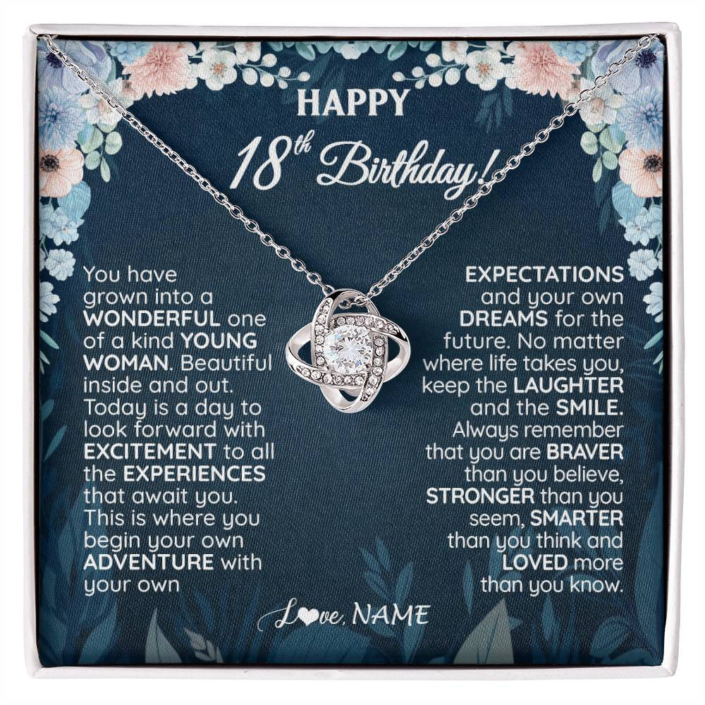 Love Knot Necklace 14K White Gold Finish | 1 | Personalized Happy 18th Birthday Gifts Necklace Sweet Fifteen 18th Year Old Girl Birthday Gift Ideas For Her Daughter Niece Jewelry Gift Box Message Card | siriusteestore
