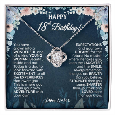 Love Knot Necklace 14K White Gold Finish | 1 | Personalized Happy 18th Birthday Gifts Necklace Sweet Fifteen 18th Year Old Girl Birthday Gift Ideas For Her Daughter Niece Jewelry Gift Box Message Card | siriusteestore