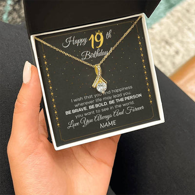 Alluring Beauty Necklace 18K Yellow Gold Finish | 2 | Personalized Happy 19Th Birthday Necklace For Her Girls Daughter Niece Sister Goddaughter Granddaughter 19 Year Old Birthday Customized Gift Box Message Card | siriusteestore