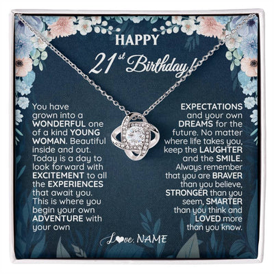 Love Knot Necklace 14K White Gold Finish | 1 | Personalized Happy 21st Birthday Gifts Necklace Sweet Fifteen 21st Year Old Girl Birthday Gift Ideas For Her Daughter Niece Jewelry Gift Box Message Card | siriusteestore