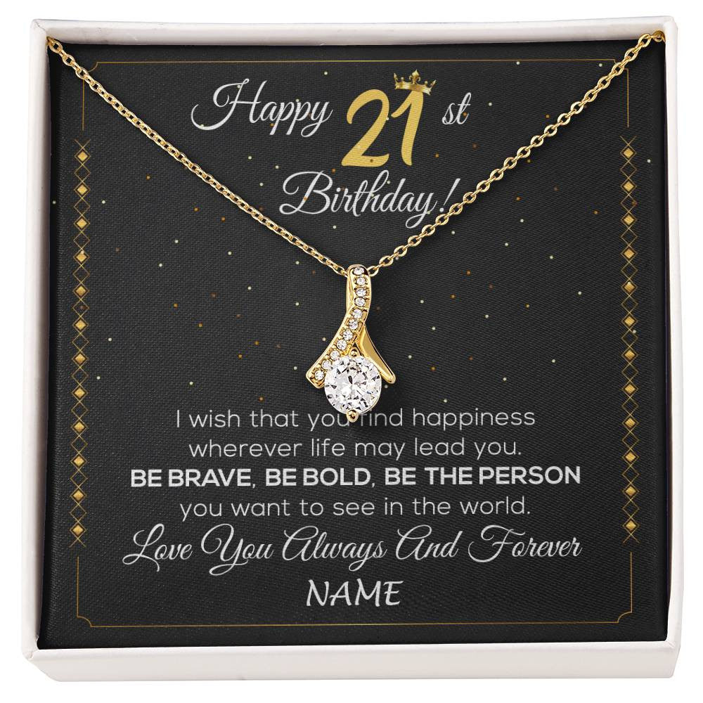 Alluring Beauty Necklace 18K Yellow Gold Finish | 1 | Personalized Happy 21st Birthday Necklace For Her Girls Daughter Niece Sister Goddaughter Granddaughter 21 Year Old Birthday Customized Gift Box Message Card | siriusteestore