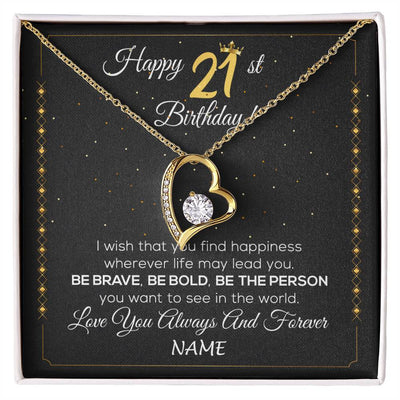 Forever Love Necklace 18K Yellow Gold Finish | 1 | Personalized Happy 21st Birthday Necklace For Her Girls Daughter Niece Sister Goddaughter Granddaughter 21 Year Old Birthday Customized Gift Box Message Card | siriusteestore