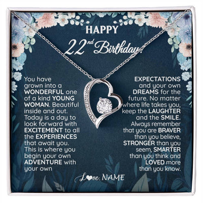 Forever Love Necklace 14K White Gold Finish | 1 | Personalized Happy 22nd Birthday Gifts Necklace Sweet Fifteen 22nd Year Old Girl Birthday Gift Ideas For Her Daughter Niece Jewelry Gift Box Message Card | siriusteestore