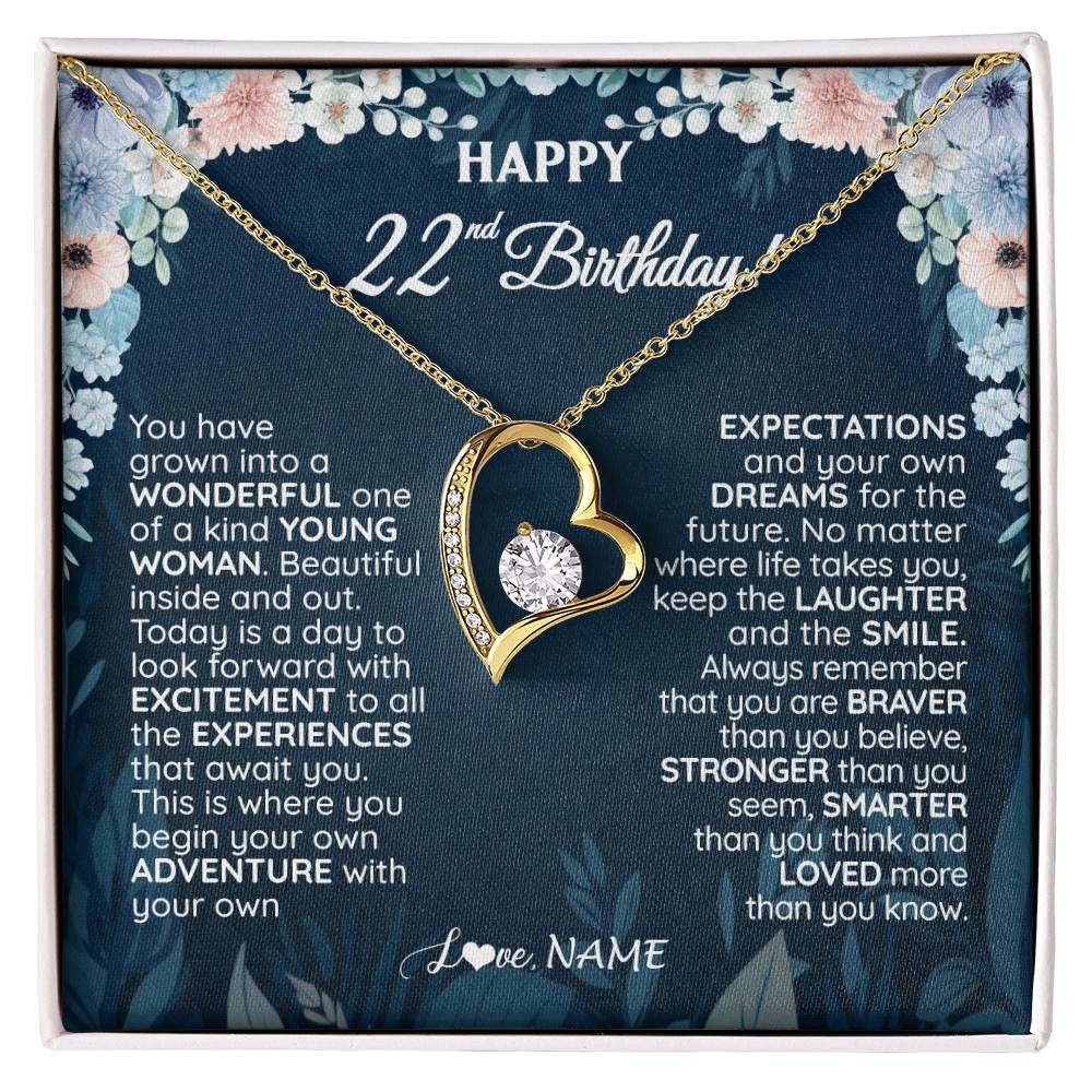 Forever Love Necklace 18K Yellow Gold Finish | 1 | Personalized Happy 22nd Birthday Gifts Necklace Sweet Fifteen 22nd Year Old Girl Birthday Gift Ideas For Her Daughter Niece Jewelry Gift Box Message Card | siriusteestore