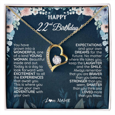 Forever Love Necklace 18K Yellow Gold Finish | 1 | Personalized Happy 22nd Birthday Gifts Necklace Sweet Fifteen 22nd Year Old Girl Birthday Gift Ideas For Her Daughter Niece Jewelry Gift Box Message Card | siriusteestore