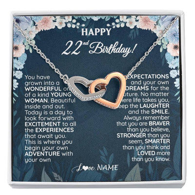 Interlocking Hearts Necklace Stainless Steel & Rose Gold Finish | 1 | Personalized Happy 22nd Birthday Gifts Necklace Sweet Fifteen 22nd Year Old Girl Birthday Gift Ideas For Her Daughter Niece Jewelry Gift Box Message Card | siriusteestore