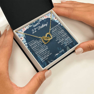 Interlocking Hearts Necklace 18K Yellow Gold Finish | 2 | Personalized Happy 22nd Birthday Gifts Necklace Sweet Fifteen 22nd Year Old Girl Birthday Gift Ideas For Her Daughter Niece Jewelry Gift Box Message Card | siriusteestore