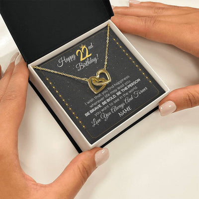 Interlocking Hearts Necklace 18K Yellow Gold Finish | 2 | Personalized Happy 22nd Birthday Necklace For Her Girls Daughter Niece Sister Goddaughter Granddaughter 22 Year Old Birthday Customized Gift Box Message Card | siriusteestore