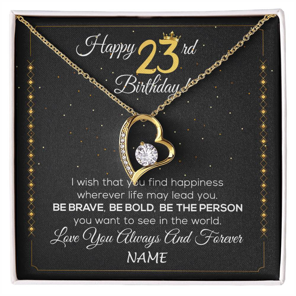 Forever Love Necklace 18K Yellow Gold Finish | 1 | Personalized Happy 23rd Birthday Necklace For Her Girls Daughter Niece Sister Goddaughter Granddaughter 23 Year Old Birthday Customized Gift Box Message Card | siriusteestore