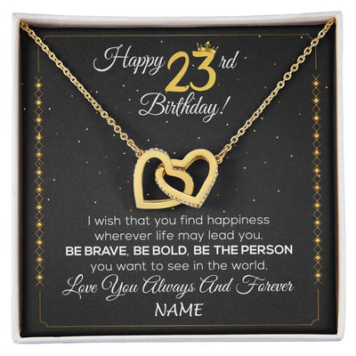 Interlocking Hearts Necklace 18K Yellow Gold Finish | 1 | Personalized Happy 23rd Birthday Necklace For Her Girls Daughter Niece Sister Goddaughter Granddaughter 23 Year Old Birthday Customized Gift Box Message Card | siriusteestore