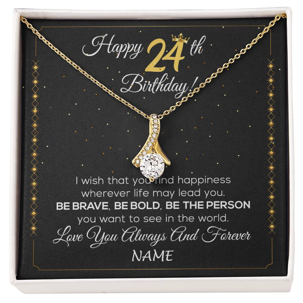 Alluring Beauty Necklace 18K Yellow Gold Finish | 1 | Personalized Happy 24Th Birthday Necklace For Her Girls Daughter Niece Sister Goddaughter Granddaughter 24 Year Old Birthday Customized Gift Box Message Card | siriusteestore