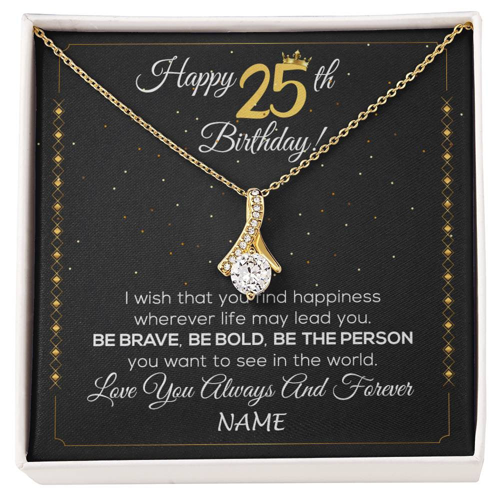 Alluring Beauty Necklace 18K Yellow Gold Finish | 1 | Personalized Happy 25Th Birthday Necklace For Her Girls Daughter Niece Sister Goddaughter Granddaughter 25 Year Old Birthday Customized Gift Box Message Card | siriusteestore