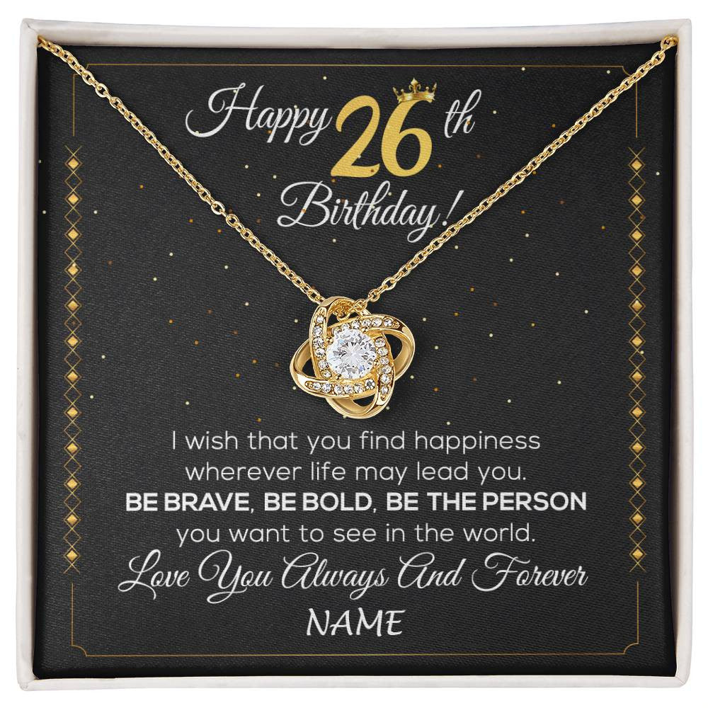 Love Knot Necklace 18K Yellow Gold Finish | 1 | Personalized Happy 26Th Birthday Necklace For Her Girls Daughter Niece Sister Goddaughter Granddaughter 26 Year Old Birthday Customized Gift Box Message Card | siriusteestore