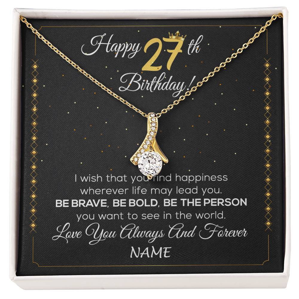Alluring Beauty Necklace 18K Yellow Gold Finish | 1 | Personalized Happy 27Th Birthday Necklace For Her Girls Daughter Niece Sister Goddaughter Granddaughter 27 Year Old Birthday Customized Gift Box Message Card | siriusteestore