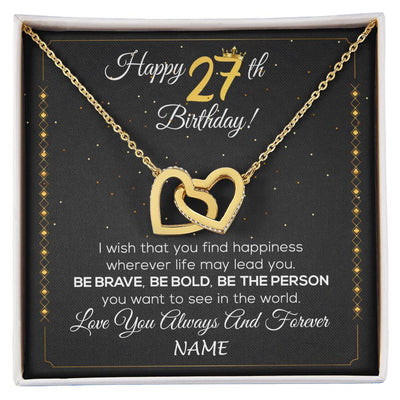 Interlocking Hearts Necklace 18K Yellow Gold Finish | 1 | Personalized Happy 27Th Birthday Necklace For Her Girls Daughter Niece Sister Goddaughter Granddaughter 27 Year Old Birthday Customized Gift Box Message Card | siriusteestore