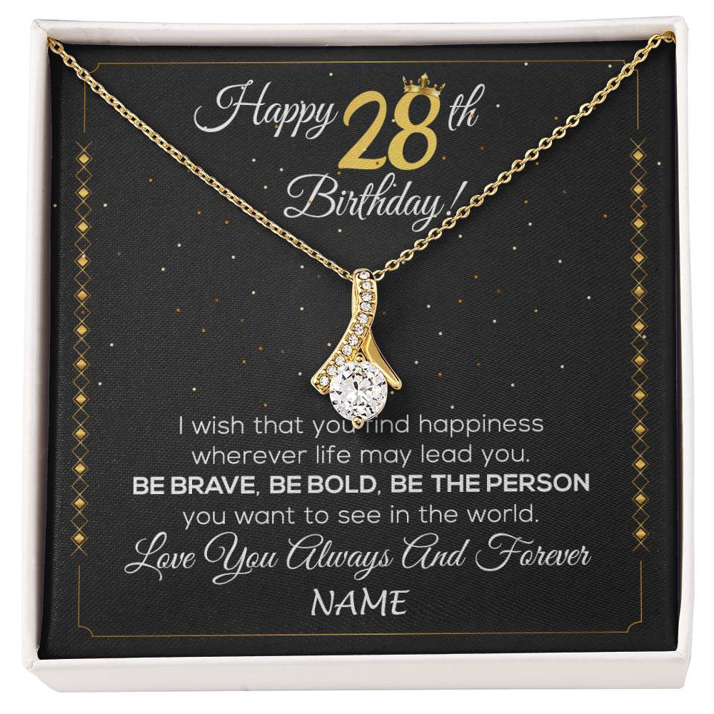 Alluring Beauty Necklace 18K Yellow Gold Finish | 1 | Personalized Happy 28Th Birthday Necklace For Her Girls Daughter Niece Sister Goddaughter Granddaughter 28 Year Old Birthday Customized Gift Box Message Card | siriusteestore
