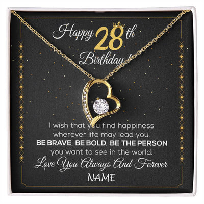 Forever Love Necklace 18K Yellow Gold Finish | 1 | Personalized Happy 28Th Birthday Necklace For Her Girls Daughter Niece Sister Goddaughter Granddaughter 28 Year Old Birthday Customized Gift Box Message Card | siriusteestore