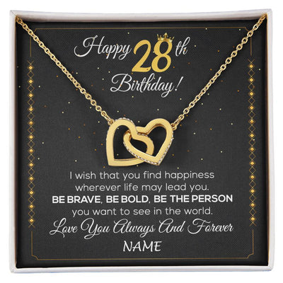 Interlocking Hearts Necklace 18K Yellow Gold Finish | 1 | Personalized Happy 28Th Birthday Necklace For Her Girls Daughter Niece Sister Goddaughter Granddaughter 28 Year Old Birthday Customized Gift Box Message Card | siriusteestore