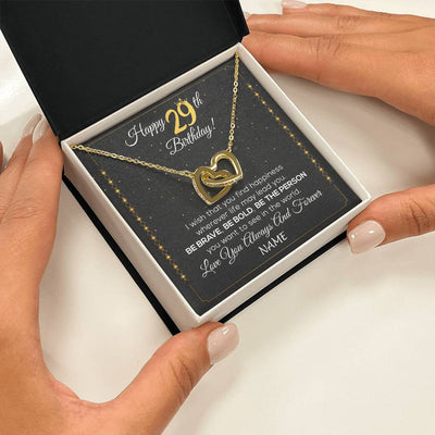Interlocking Hearts Necklace 18K Yellow Gold Finish | 2 | Personalized Happy 29Th Birthday Necklace For Her Girls Daughter Niece Sister Goddaughter Granddaughter 29 Year Old Birthday Customized Gift Box Message Card | siriusteestore
