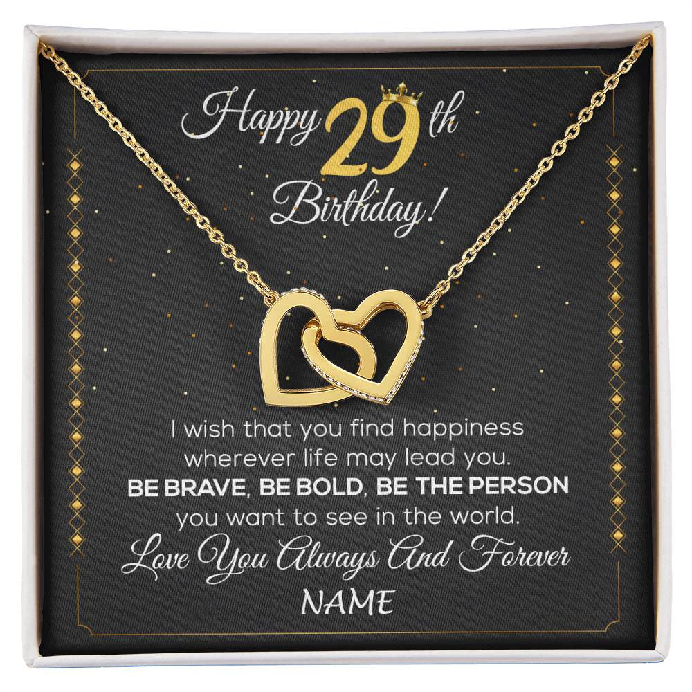 Interlocking Hearts Necklace 18K Yellow Gold Finish | 1 | Personalized Happy 29Th Birthday Necklace For Her Girls Daughter Niece Sister Goddaughter Granddaughter 29 Year Old Birthday Customized Gift Box Message Card | siriusteestore