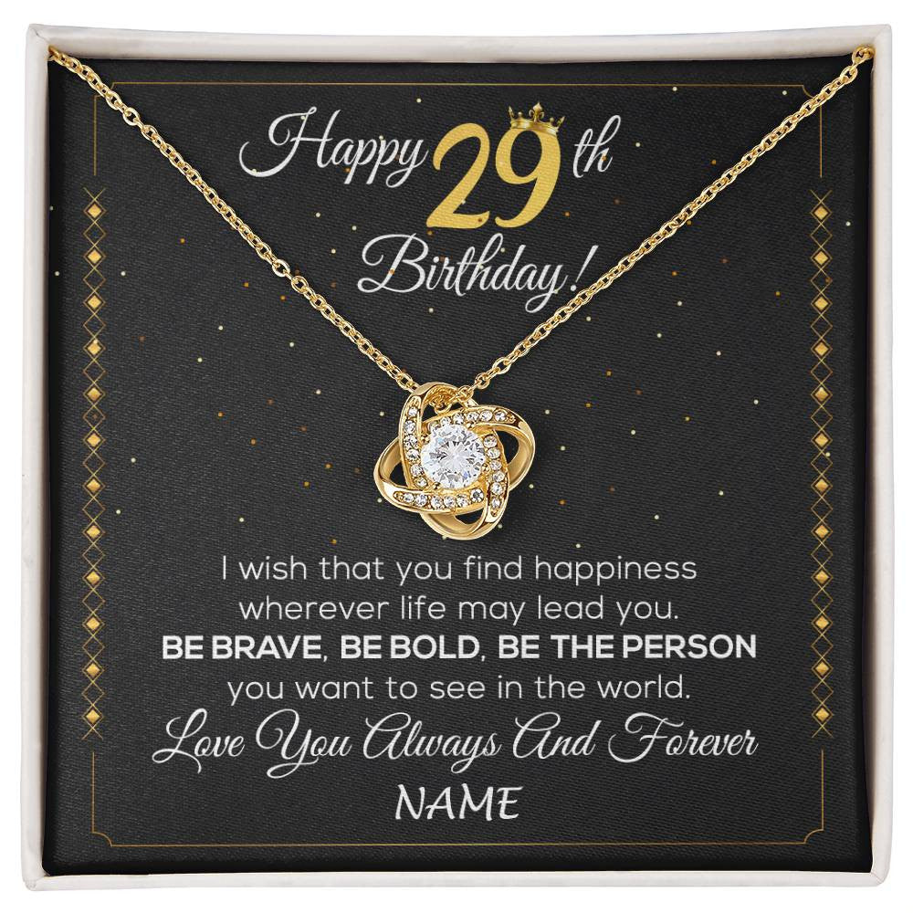Love Knot Necklace 18K Yellow Gold Finish | 1 | Personalized Happy 29Th Birthday Necklace For Her Girls Daughter Niece Sister Goddaughter Granddaughter 29 Year Old Birthday Customized Gift Box Message Card | siriusteestore