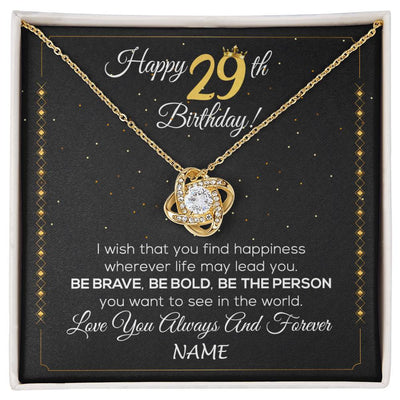 Love Knot Necklace 18K Yellow Gold Finish | 1 | Personalized Happy 29Th Birthday Necklace For Her Girls Daughter Niece Sister Goddaughter Granddaughter 29 Year Old Birthday Customized Gift Box Message Card | siriusteestore