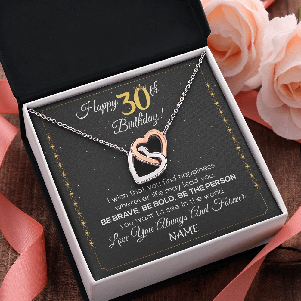 Interlocking Hearts Necklace Stainless Steel & Rose Gold Finish | 2 | Personalized Happy 30Th Birthday Necklace For Her Women Daughter Niece Sister Goddaughter Granddaughter 30 Year Old Birthday Customized Gift Box Message Card | siriusteestore.myshopify