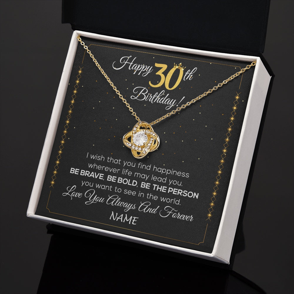 Love Knot Necklace 18K Yellow Gold Finish | 2 | Personalized Happy 30Th Birthday Necklace For Her Women Daughter Niece Sister Goddaughter Granddaughter 30 Year Old Birthday Customized Gift Box Message Card | siriusteestore.myshopify
