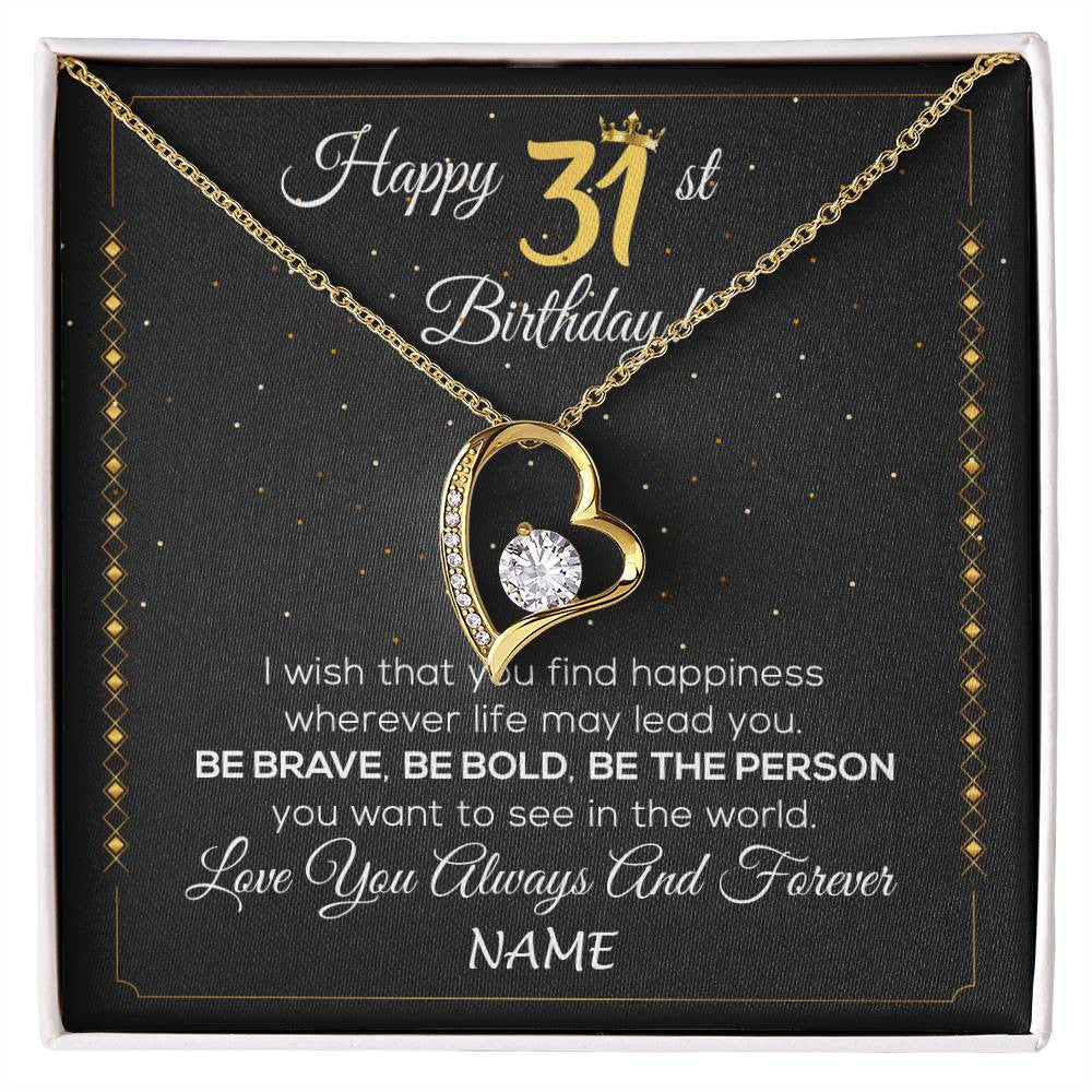 Forever Love Necklace 18K Yellow Gold Finish | 1 | Personalized Happy 31st Birthday Necklace For Her Girls Daughter Niece Sister Goddaughter Granddaughter 31 Year Old Birthday Customized Gift Box Message Card | siriusteestore