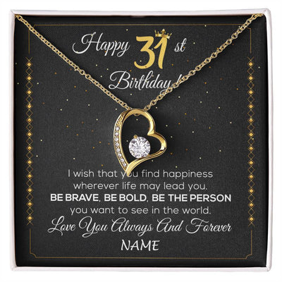 Forever Love Necklace 18K Yellow Gold Finish | 1 | Personalized Happy 31st Birthday Necklace For Her Girls Daughter Niece Sister Goddaughter Granddaughter 31 Year Old Birthday Customized Gift Box Message Card | siriusteestore