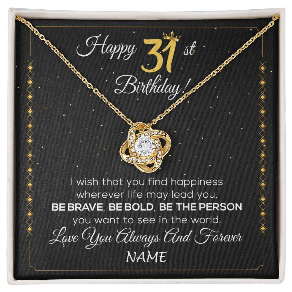Love Knot Necklace 18K Yellow Gold Finish | 1 | Personalized Happy 31st Birthday Necklace For Her Girls Daughter Niece Sister Goddaughter Granddaughter 31 Year Old Birthday Customized Gift Box Message Card | siriusteestore