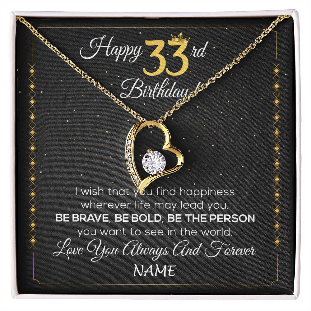 Forever Love Necklace 18K Yellow Gold Finish | 1 | Personalized Happy 33rd Birthday Necklace For Her Girls Daughter Niece Sister Goddaughter Granddaughter 33 Year Old Birthday Customized Gift Box Message Card | siriusteestore