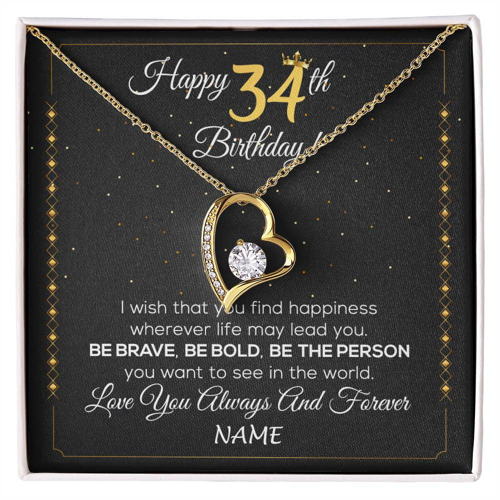 Forever Love Necklace 18K Yellow Gold Finish | 1 | Personalized Happy 34Th Birthday Necklace For Her Girls Daughter Niece Sister Goddaughter Granddaughter 34 Year Old Birthday Customized Gift Box Message Card | siriusteestore