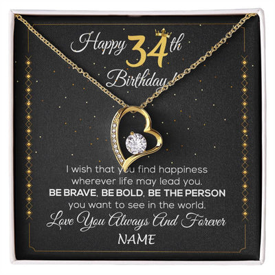 Forever Love Necklace 18K Yellow Gold Finish | 1 | Personalized Happy 34Th Birthday Necklace For Her Girls Daughter Niece Sister Goddaughter Granddaughter 34 Year Old Birthday Customized Gift Box Message Card | siriusteestore