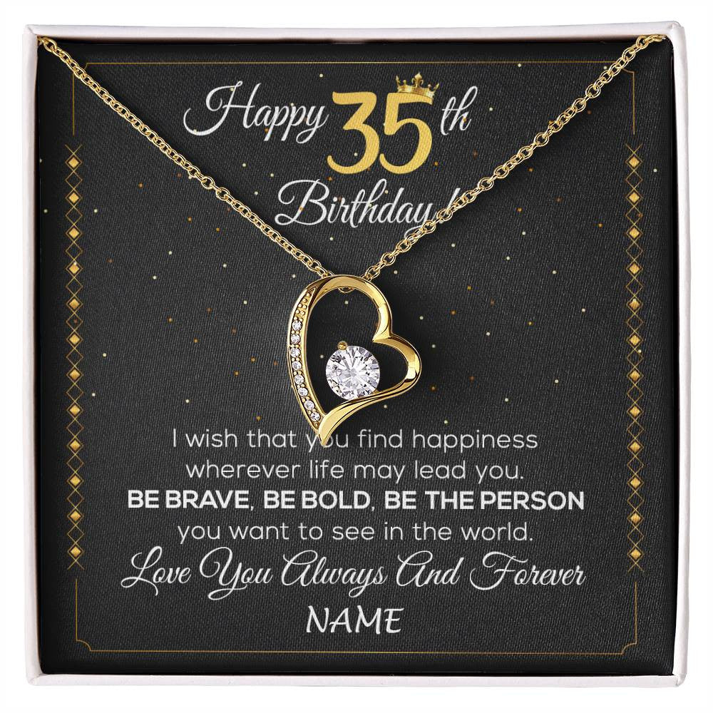 Forever Love Necklace 18K Yellow Gold Finish | 1 | Personalized Happy 35Th Birthday Necklace For Her Girls Daughter Niece Sister Goddaughter Granddaughter 35 Year Old Birthday Customized Gift Box Message Card | siriusteestore