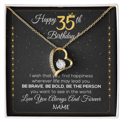 Forever Love Necklace 18K Yellow Gold Finish | 1 | Personalized Happy 35Th Birthday Necklace For Her Girls Daughter Niece Sister Goddaughter Granddaughter 35 Year Old Birthday Customized Gift Box Message Card | siriusteestore
