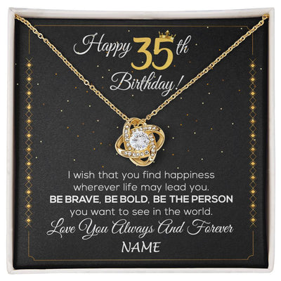 Love Knot Necklace 18K Yellow Gold Finish | 1 | Personalized Happy 35Th Birthday Necklace For Her Girls Daughter Niece Sister Goddaughter Granddaughter 35 Year Old Birthday Customized Gift Box Message Card | siriusteestore