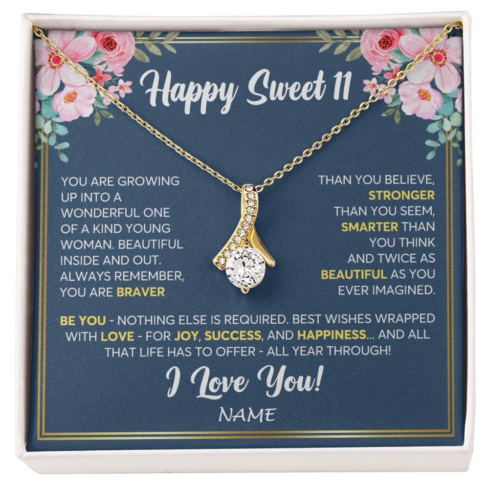 Alluring Beauty Necklace 18K Yellow Gold Finish | Personalized Happy Sweet 11 For Girls Necklace Sweet Eleven 11th Birthday Gifts For 11 Eleven Old For Girl Niece Daughter Customized Gift Box Message Card | siriusteestore