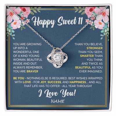 Love Knot Necklace 14K White Gold Finish | Personalized Happy Sweet 11 For Girls Necklace Sweet Eleven 11th Birthday Gifts For 11 Eleven Old For Girl Niece Daughter Customized Gift Box Message Card | siriusteestore