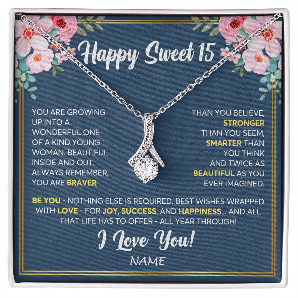 Alluring Beauty Necklace 14K White Gold Finish | Personalized Happy Sweet 15 For Girls Necklace Sweet Fifteen 15th Birthday Gifts For 15 Fifteen Old For Girl Niece Daughter Customized Gift Box Message Card | siriusteestore