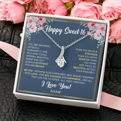 Alluring Beauty Necklace 14K White Gold Finish | Personalized Happy Sweet 16 For Girls Necklace Sweet Sixteen 16th Birthday Gifts For 16 Sixteen Old For Girl Niece Daughter Customized Gift Box Message Card | siriusteestore