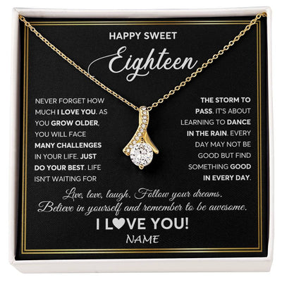 Alluring Beauty Necklace 18K Yellow Gold Finish | Personalized Happy Sweet Eighteen Necklace Sweet 18 Gifts For Girls Birthday Jewelry 18 Eighteen Old Niece Daughter From Mom Dad Customized Gift Box Message Card | siriusteestore