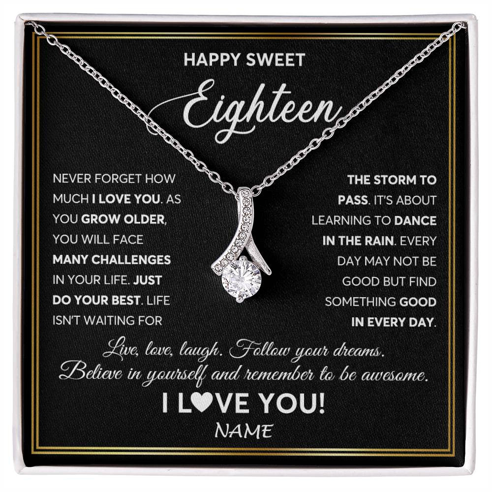 Alluring Beauty Necklace 14K White Gold Finish | Personalized Happy Sweet Eighteen Necklace Sweet 18 Gifts For Girls Birthday Jewelry 18 Eighteen Old Niece Daughter From Mom Dad Customized Gift Box Message Card | siriusteestore