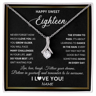Alluring Beauty Necklace 14K White Gold Finish | Personalized Happy Sweet Eighteen Necklace Sweet 18 Gifts For Girls Birthday Jewelry 18 Eighteen Old Niece Daughter From Mom Dad Customized Gift Box Message Card | siriusteestore