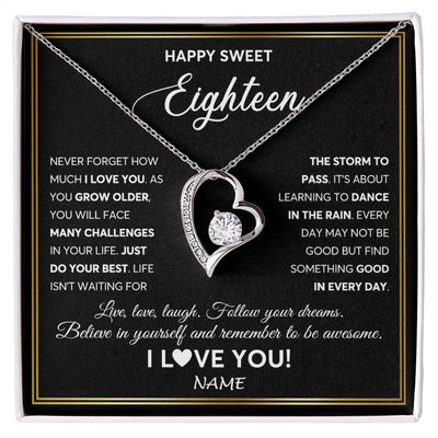 Forever Love Necklace 14K White Gold Finish | Personalized Happy Sweet Eighteen Necklace Sweet 18 Gifts For Girls Birthday Jewelry 18 Eighteen Old Niece Daughter From Mom Dad Customized Gift Box Message Card | siriusteestore