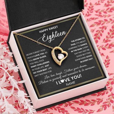 Forever Love Necklace 18K Yellow Gold Finish | Personalized Happy Sweet Eighteen Necklace Sweet 18 Gifts For Girls Birthday Jewelry 18 Eighteen Old Niece Daughter From Mom Dad Customized Gift Box Message Card | siriusteestore